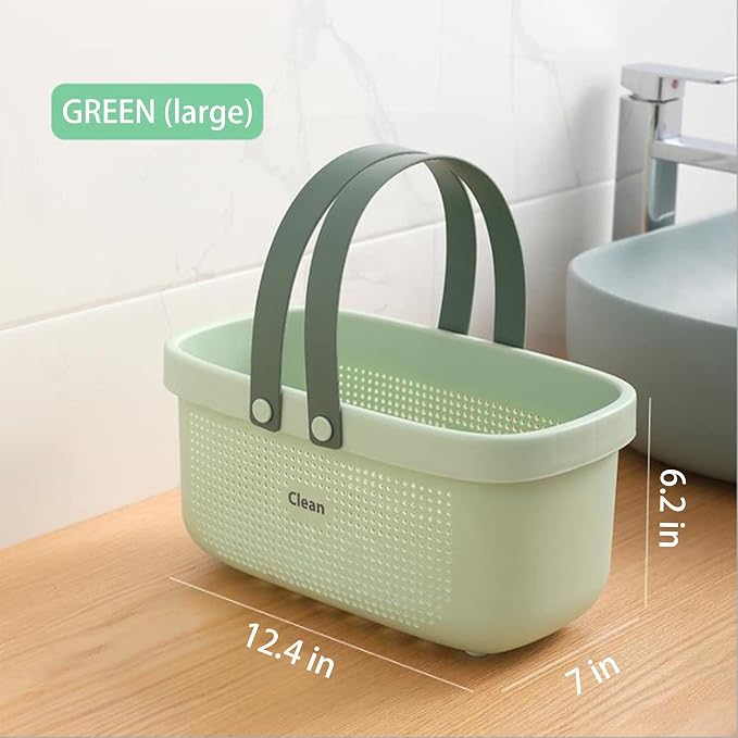 JiatuA Plastic Storage Basket with Handle Portable Shower Caddy Tote Organizer Basket Bin for Bathroom Kitchen Dorm Room Bedroom, Green | Sturdy Drainage Large Capacity Organizer Basket with Silicone Handles for Bathroom Kitchen Bedroom College Dorm Es... - Image 5