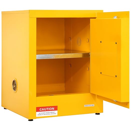 VEVOR Flammable Cabinet 17" x 17" x 22", 12 GalCold-Rolled Steel Flammable Liquid Storage Cabinet, Explosion Proof with 1 Adjustable Shelf 1 Door for Commercial Industrial Use, Yellow - Image 12