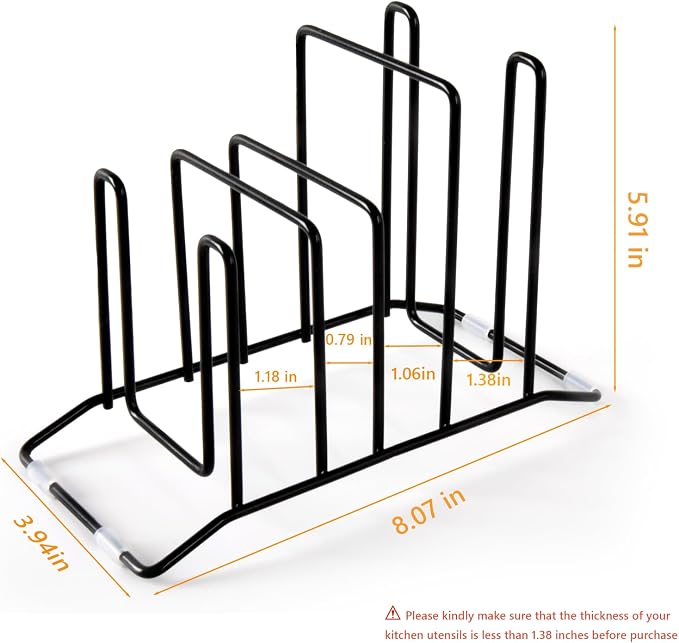 Pot Lid Organizer and Cutting Board Holder, Stainless Steel Kitchen Storage Rack for Lids and Boards, Space-Saving Cooling Rack Organizer for Countertop and Cabinet [1-Pack] Black - Image 3