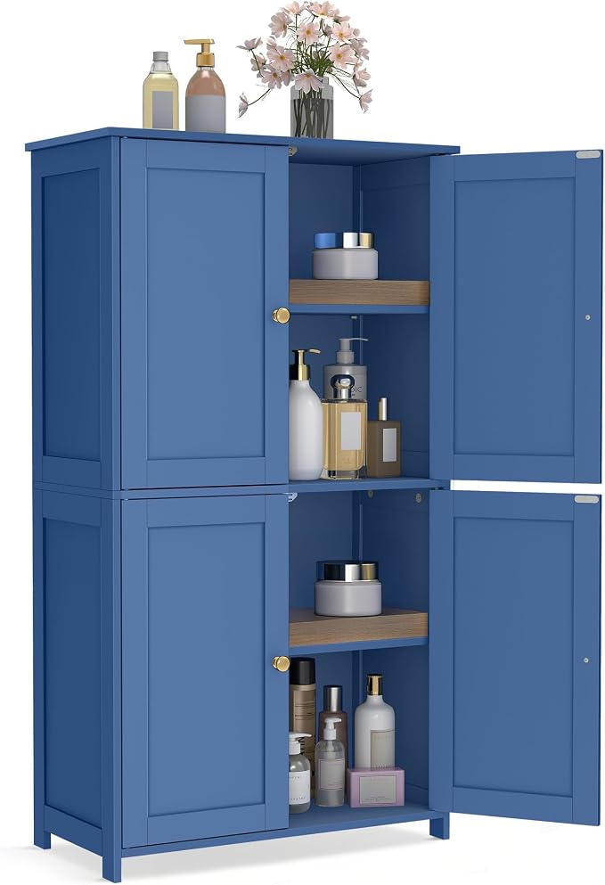 VASAGLE Floor Storage Cabinet, 2 Adjustable Shelves, 4 Doors,42.7" H | Freestanding Organizer Unit, Kitchen, Bathroom, Living Room, Bijou Blue, SIREN Collection UBBC553QE01S by Unknown