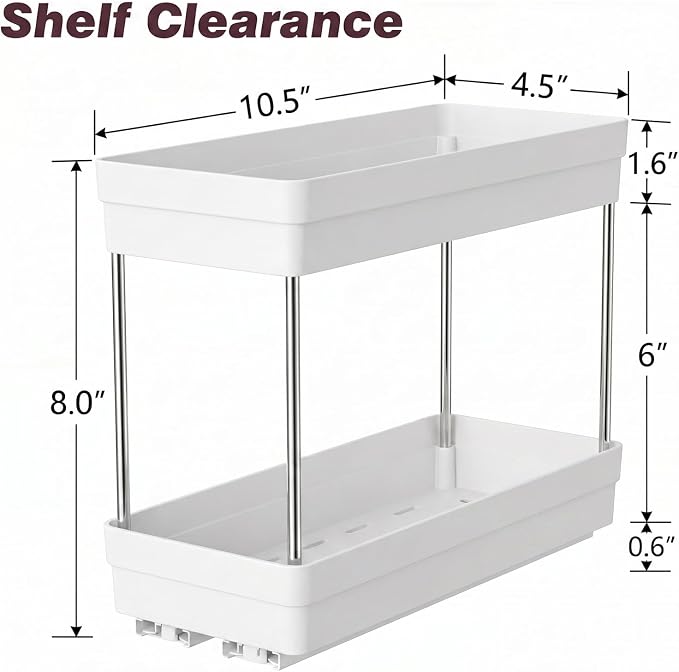 Pull Out Spice Rack, 2 Pack 2-Tier Cabinet Organizer, White | Kitchen Pantry Slide Out Seasoning, Fits Cabinets 12"H x 11"D x 5"W - Image 5