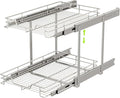 EZKAZA Pull Out Cabinet Organizer 20.5" W x 21" D, 2-Tier Kitchen Cabinet Pullout Shelf and Drawer Organizer Slide Out Pantry Storage Basket, 19.2" W x 21" D x 2.4" H for Bottom Basket Size by Unknown