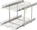 EZKAZA Pull Out Cabinet Organizer 17.5" W x 21" D, 2-Tier Kitchen Cabinet Pullout Shelf and Drawer Organizer Slide Out Pantry Storage Basket, 16.2" W x 21" D x 2.4" H for Bottom Basket Size by Unknown