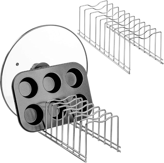 SANNO Pot Pan Lid Holder Organizer Pot Lid Rack Holder Suitable for Bakeware Dish Plate, Cutting Boards, Pots & Pans, Serving Trays Cabinet Pantry 2 pack by SANNO