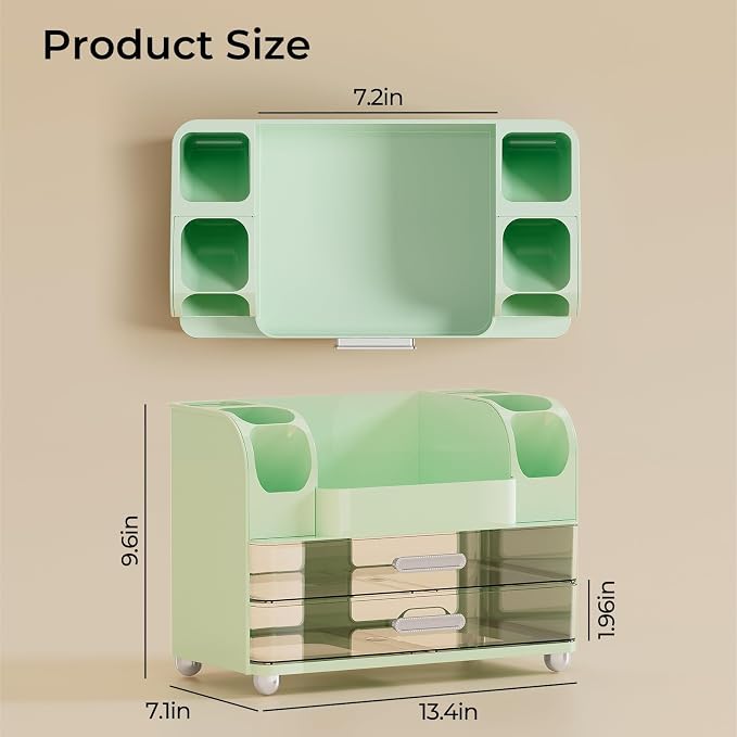 UFORU Makeup Organizer Countertop with 2 Large Drawers for Vanity Bathroom | Brush Holder, Large Capacity, Thickened Plastic, Compact Footprint, Space-Saving Design, Easy Clean, Ideal for Dorm Rooms - Image 4