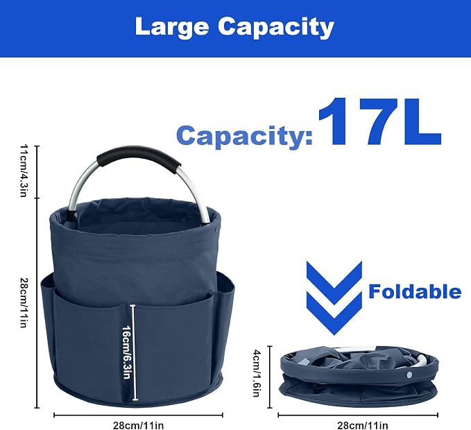 Cleaning Caddy with Handle, Cleaning Products Organiser, 17L Foldable Storage Basket, Cleaning Caddy Organiser, Portable Multi Cleaning Bucket Bag for Home, Garden (Dark Blue) - Image 4