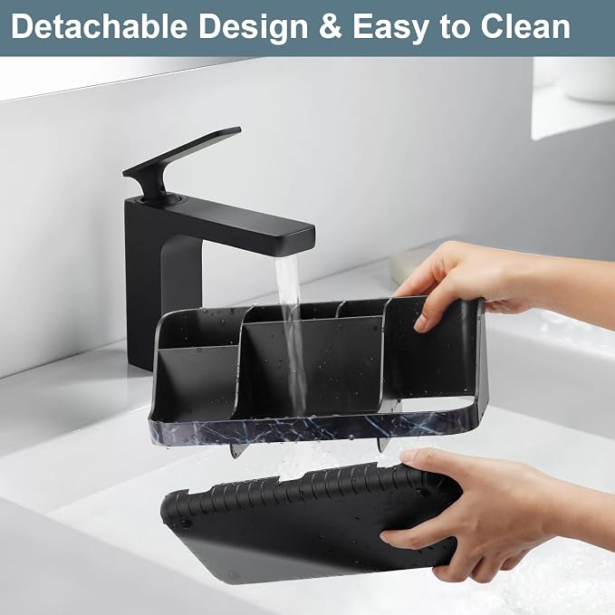 GFWARE Marble Black Toothbrush Holder for Bathrooms, Bathroom Sink Storage | Detachable 7 Slots Kid Electric Toothbrush and Toothpaste Holder, Bathroom Sink Accessories Storage Caddy Marble-Look, Black - Image 3
