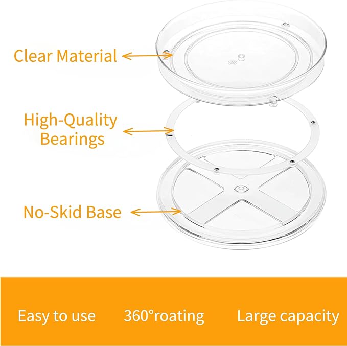 2-Pack 13Inch Lazy Susan Cabinet Organizer, Plastic Rotating Organizer Spice Rack Condiment Organizer for Pantry, Countertop, Cupboard, Refrigerator-Clear - Image 6