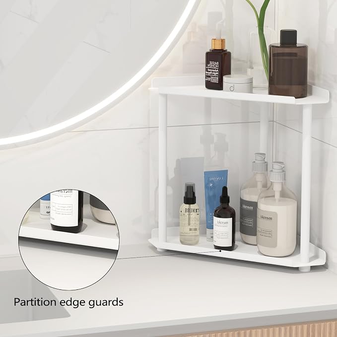 FLE Corner Bathroom Counter Organizer, Bathroom Organizer Countertop White | 2 Tier Corner Shelf, Tabletop Mount,Waterproof Solid Shelf Fits Bathroom Toiletries and Kitchen Condiment Storage - Image 5