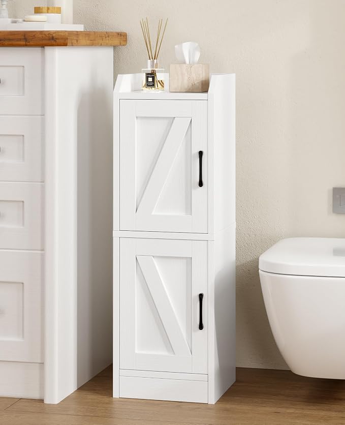 Narrow Bathroom Storage Cabinet with 2 Doors and Shelves, 9.8" W Small Storage Cabinet for Toilet Paper Storage, Slim Cabinet for Small Spaces, Bathroom, Kitchen, 9.8" W × 7.9" D × 29.5" H, White - Image 6