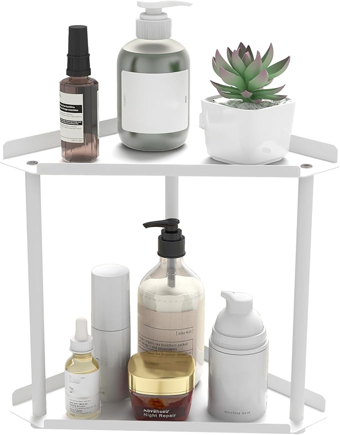 Jesginboo 2 Tier Bathroom Counter Organizer, Vanity Organizer Corner Shelf | Skincare, Makeup Countertop Organizers, Kitchen, Bathroom Counter Storage, White by Jesginboo
