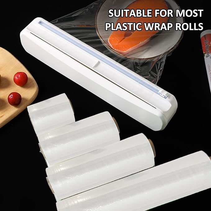 Plastic Wrap Dispenser With Cutter, Reusable Cling Film Dispenser, Cling Wrap Dispenser With Slide Cutter, Also For Aluminum Foil, Tin Foil, Baking Paper (L) - Image 4