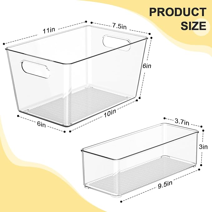 Set of 8 Pantry Organizers and Storage, Clear Plastic Bins(6L+2S) | BPA-free PETG storage containers with handles, ideal for kitchen, fridge, bathroom, cabinet, office, and garage organization - Image 2