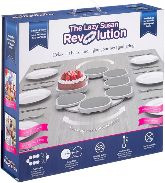 Light Gray- The Lazy Susan Revolution - The First Patented Lazy Susan Turntable Expandable for Rectangular & Oblong Tables - Kitchen & Dining Tables - Great Gift! Parties & Gatherings by TheLazySusanRevolution