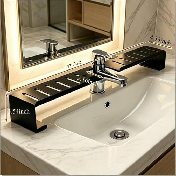 Vertical Faucet Storage Rack, Over the Sink Shelf, No-Drill Faucet Rack for Bathroom & Kitchen Countertop, Space-Saving Toiletry Organizer- Easy Drainage (Black, 23.6in/60cm) - Image 5