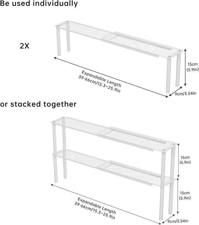 Expandable Kitchen Sink Organizer Window Shelf for Plants Stackable Narrow Shelves Kitchen Countertop Holder Mesh Design (2, White (Depth 3.54")) - Image 2