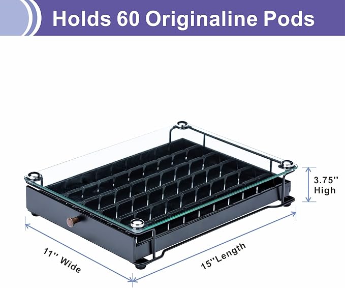 Nespresso Originaline Capsule Holder Drawer, 60 Pods, Glass | Save Counter Space, Smooth Pull-Out, Big Capacity for Cabinet Originaline Pod, Wooden handle - Image 3