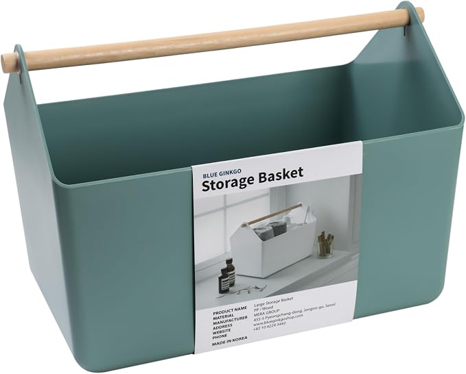 BLUE GINKGO Storage Basket, Large 10.5L, Green, Made in Korea | Portable. Spacious Storage Bin. Everyday Organization. by BLUEGINKGO