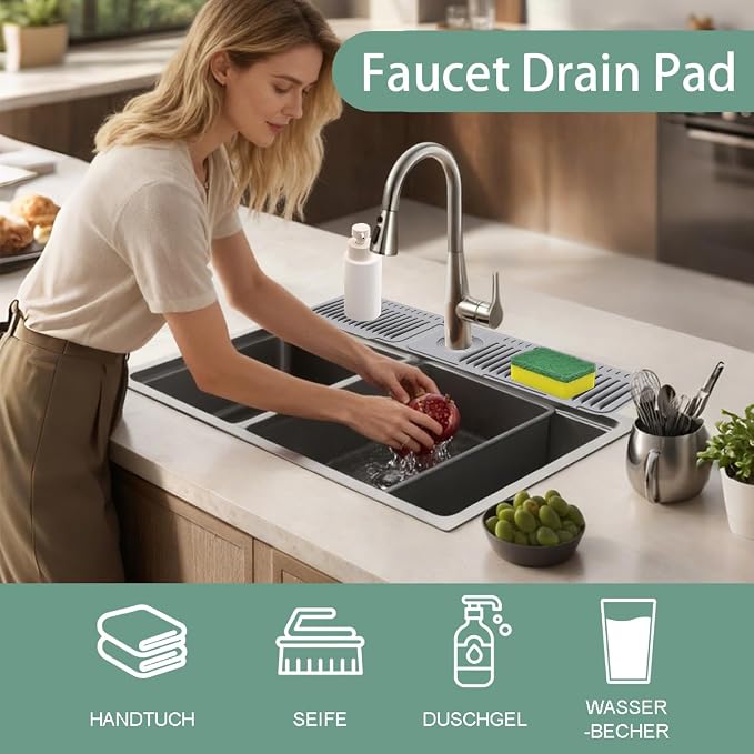 24 Inch Upgraded Draining Mat Folding Faucet Mat for kitchen sink Faucet Draining Mat with Button Lock Silicone Splash Guard faucet Pad for Kitchen Bathroom Bar(Grey) - Image 6