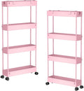 2-piece Set Slim Storage Cart 3 Tier,Bathroom Organizer Rolling Utility,Mobile Shelving Unit Slide Out for Office, Kitchen, Laundry Room & Narrow Places by Home