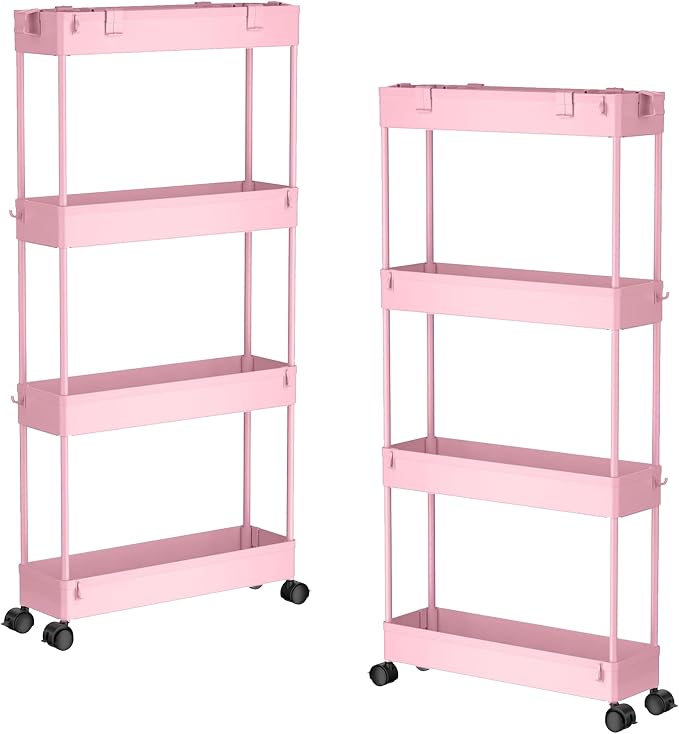 2-piece Set Slim Storage Cart 3 Tier,Bathroom Organizer Rolling Utility,Mobile Shelving Unit Slide Out for Office, Kitchen, Laundry Room & Narrow Places by Home