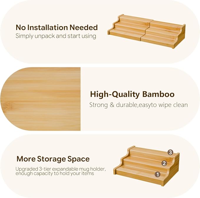 Simple Trending Expandable Bamboo Can Rack Organizer for Pantry, 3-Tier Adjustable Can Storage Holder Holds Up to 24 Cans, Canned Goods Storage Display for Cabinet, Countertop - Image 4