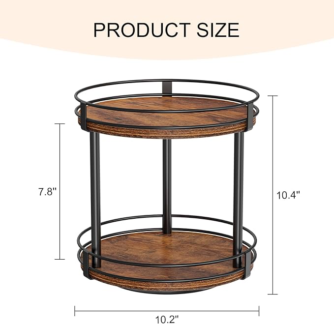 Snughome Rotating Spice Rack, 2 Tier Lazy Susan Organizer, Wood Kitchen Countertop Organizer, Brown Lazy Susan Turntable for Cabinet, 10.2" x 10.2" x 10.4" - Image 5