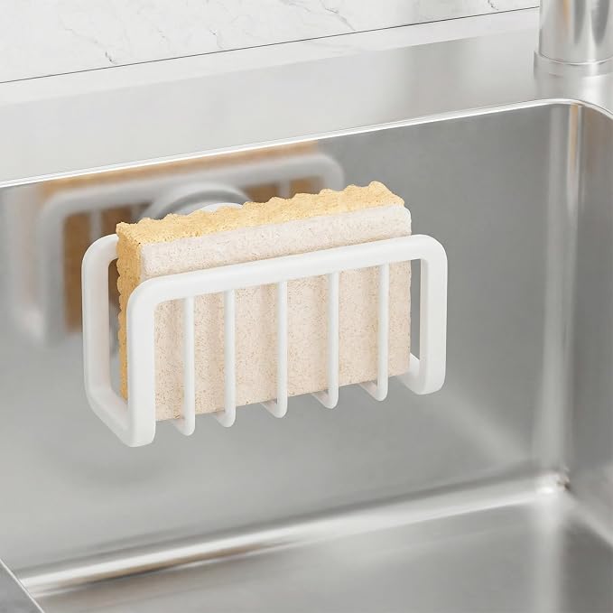 TAILI Rustproof Sponge Holder for Kitchen Sink with Suction Cup-White | Rustproof Aluminum Sink Caddy for Sponges, Brushes, Stoppers & Scrapers,Removable Ventilated Quick-dry Design, Holds Up 11lbs by TAILI
