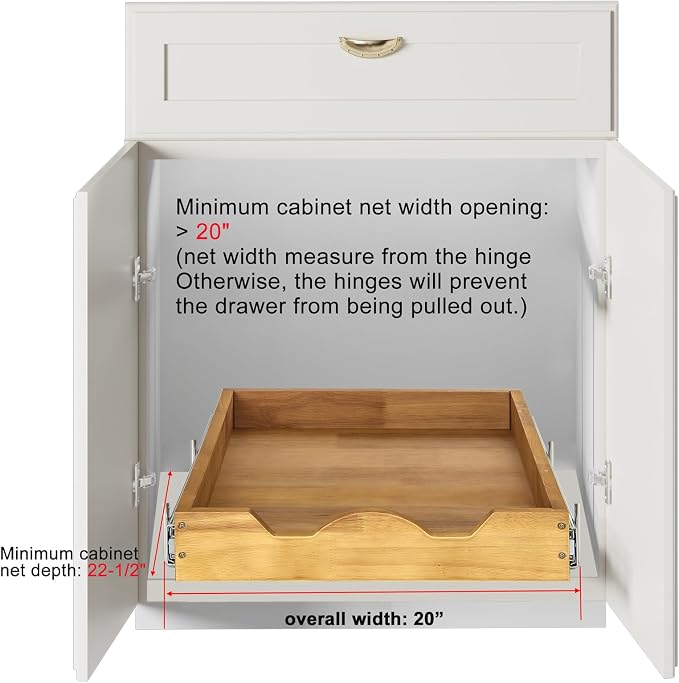 DINDON Pull Out Cabinet Organizer (20" W x 18" D) 1 Tier，Single Tier Oak Wood Under Cabinet Slide Out Shelf Drawer Box… - Image 3