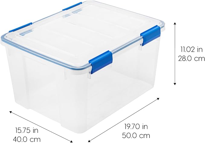IRIS USA 2-Pack 44 Qt Storage Bins with Gasket Lids, Clear/Blue | WeatherPro seal helps protect bulky items for moving, garage, attic and basement storage - Image 2