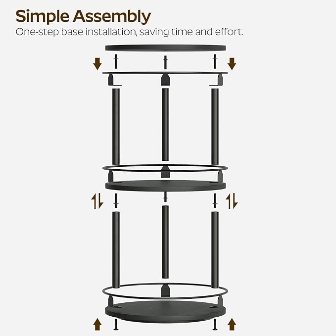 3-Tier Lazy Susan Organizer, Rotating Spice Rack, Spinning Organizer, Industrial Turntable Spice Rack Organizer for Cabinet, Kitchen Countertop, Pantry, Black SR23BK - Image 7