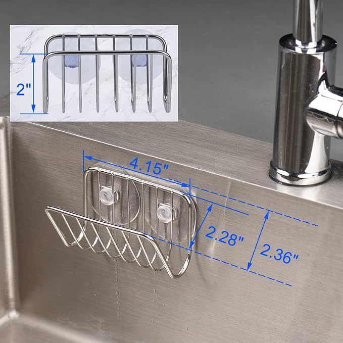 Toplife Sponge Holder for Kitchen Sink, Stainless Steel Suction Cup Sponge Caddy - Silver - Image 3