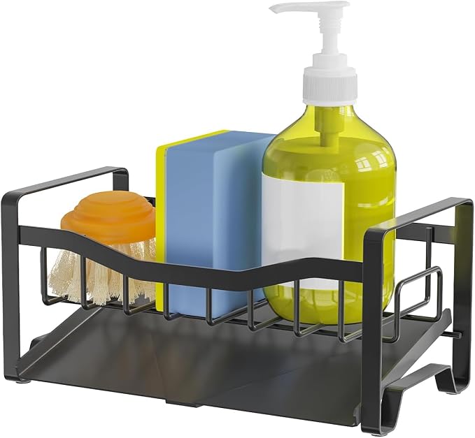 Stainless Steel Kitchen Sink Caddy Organizer with Auto Drain Tray, Sponge Holder for Countertop Storage - Image 7