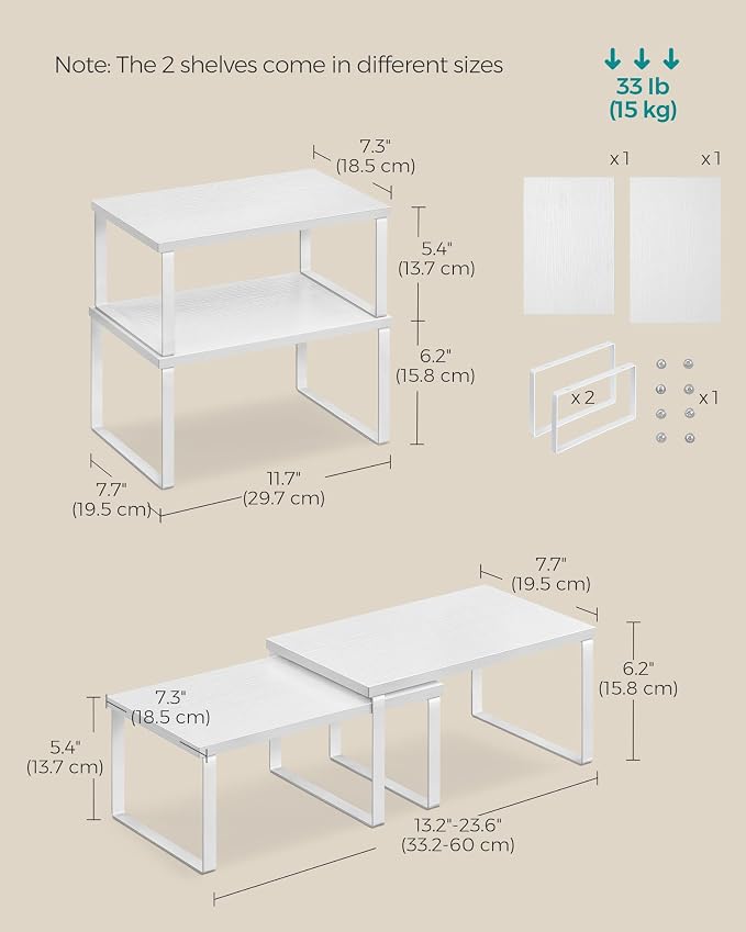 SONGMICS Cabinet Organizer Shelf, Set of 4 Spice Rack, Kitchen Storage | Kitchen Storage, Spice Rack, Steel and Particleboard, Snow White and Matte White, BYSTRO Collection UKCS027W01 - Image 2