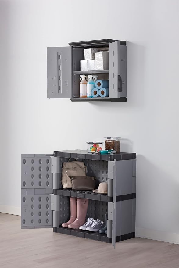 Rubbermaid Wall Mounted Storage Cabinet with Doors 150-Pound Capacity Gray Lockable Three-Shelf Cubbard for Tools/Car Accessories/Cleaning in Home/Garage/Outdoor Areas - Image 12