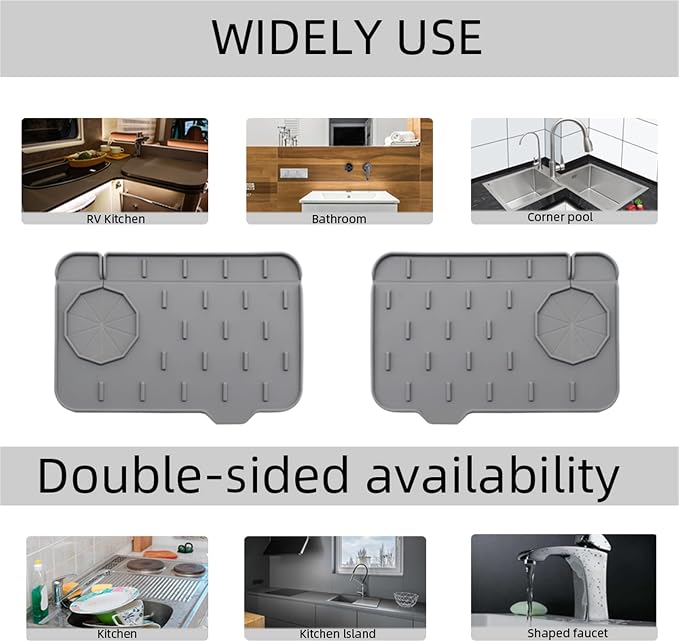 2-Pack Bytelive Silicone Sink Mat, Mini Sink Splash Guard and Soap Sponge Holder for Kitchen Countertop Protect with Self Draining Design (8.3" x 5.7", 2-Pack Gray) - Image 7