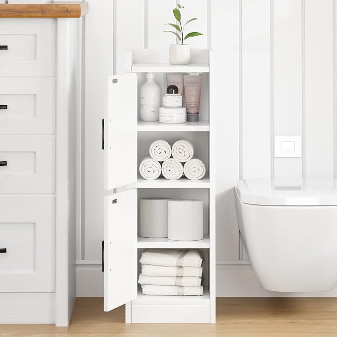 Narrow Bathroom Storage Cabinet with 2 Doors and Shelves, 9.8" W Small Storage Cabinet for Toilet Paper Storage, Slim Cabinet for Small Spaces, Bathroom, Kitchen, 9.8" W × 7.9" D × 29.5" H, White - Image 7
