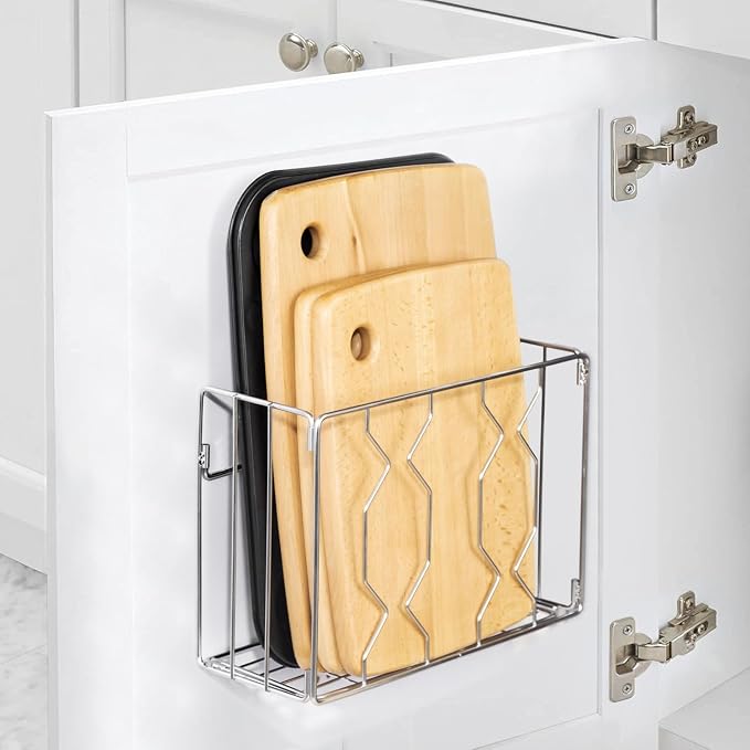 YQh Wall Mount Kitchen Wrap Organizer Rack, Cabinet Storage Basket, Aluminum Foil Rack, Mounts to Solid Cabinet Doors or Walls, Tall Basket Door Mount Cabinet Organizer - Image 4