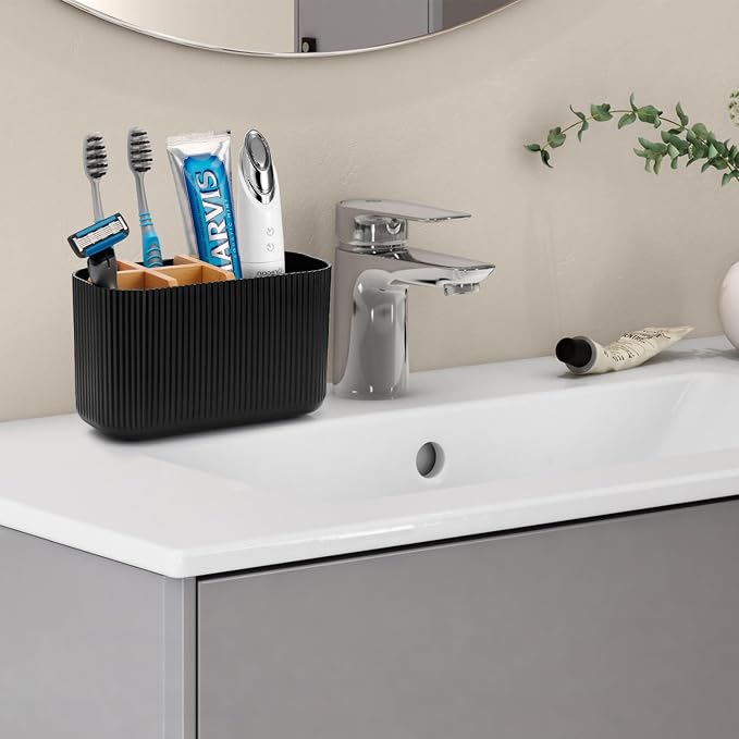 GFWARE Black Toothbrush Holder, 5 Slots Bathroom Organizers and Storage | Bamboo Toothbrush Holder, Kids Electric Toothbrush Holder and Toothpaste Storage for Bathroom Sink Organizer - Image 2