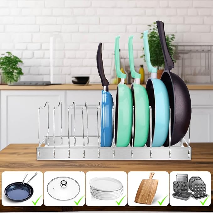 2Pack Lid Organizer Pot Lid Organizer Detachable and Adjustable Pots and Pans Organizer for Kitchen Cabinet Storage for Pots and Pans, Cutting Boards, Cooking Utensils - Image 2