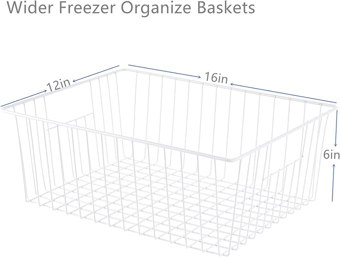 16" L x 12" W Wider Freezer Storage Organizer Baskets Container, Metal Wire Chest Upright Refrigerator Divider Bins with Built-in Handles for Cabinet, Pantry, Closet, Kitchen（3 Pack） - Image 7