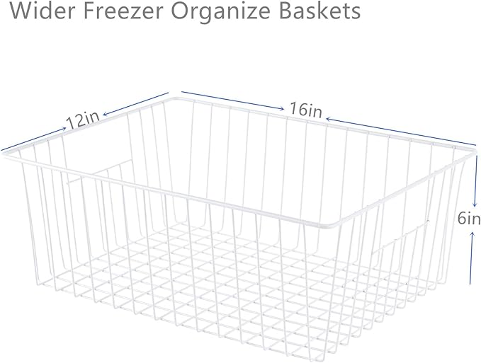 16" L x 12" W Wider Freezer Storage Organizer Baskets Container, Deep Metal Wire Chest Upright Refrigerator Divider with Built-in Handles for Cabinet, Pantry, Closet, Kitchen - Image 6