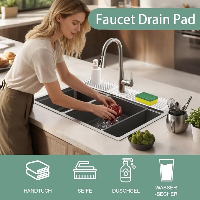 24 Inch Upgraded Draining Mat Folding faucet Mat for Bathroom Sink Splash Guard 7° Slope with Button Lock Water Draining Pad for Kitchen Bathroom Bar(Beige) - Image 6