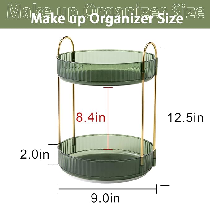 Rotating Makeup Organizer for Vanity, High-Capacity Skincare Make Up Storage Perfume Organizers Cosmetic Dresser Organizer Countertop 360 Spinning (Green, 3 Tier) - Image 2