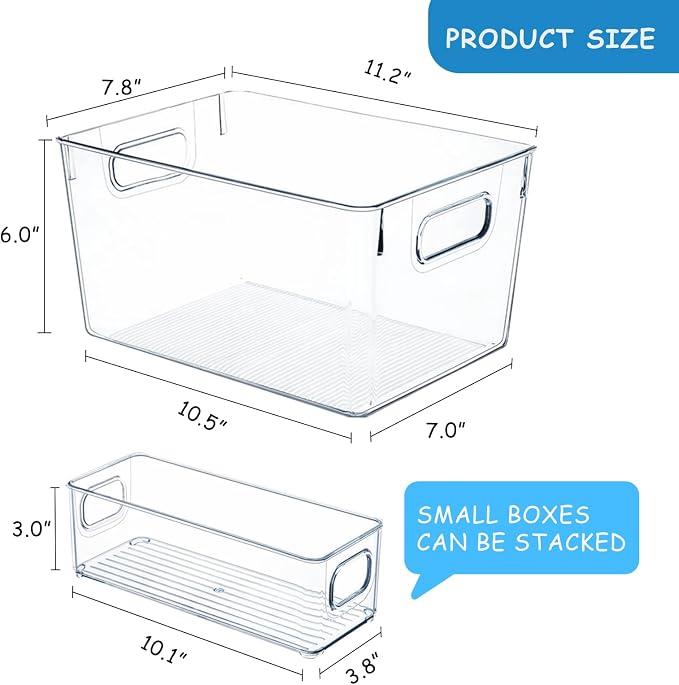 Set of 8 Pantry Organizers and Storage, Clear Plastic Bins(4L+4S) | BPA-free PETG storage containers with handles, ideal for kitchen, fridge, bathroom, cabinet, office, and garage organization - Image 3