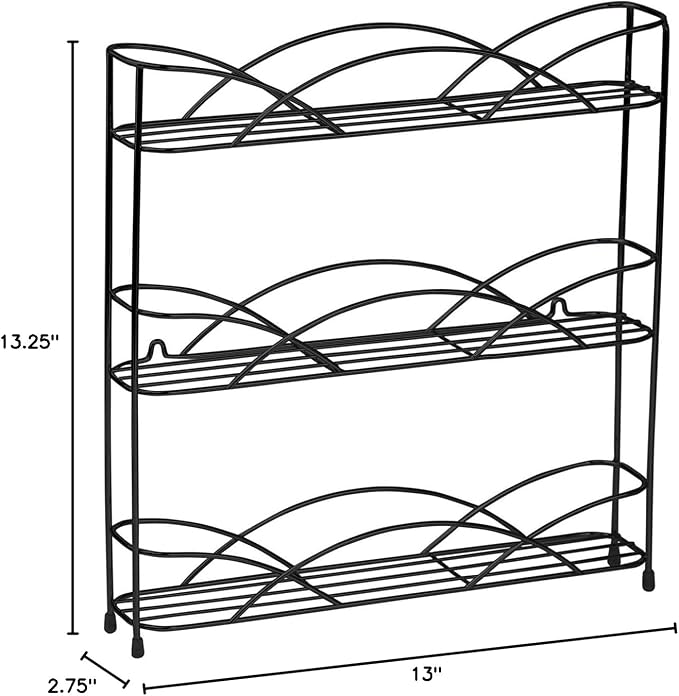 Spectrum Diversified 3-Tier Spice Rack Shelf Organizer for Kitchen Countertop, Pantry, Bathroom, or Closet with Optional Wall Mount, Black (Pack of 4) - Image 2
