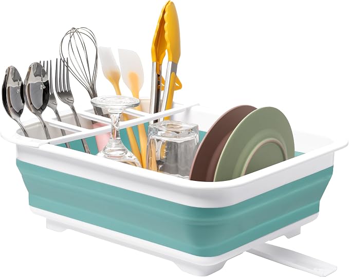 Tiawudi Collapsible Dish Drying Rack, Pop Up Dinnerware Drainer, Portable Plate Organizer for Kitchen RV Campers Travel Trailer, Space Saving Kitchen Storage Tray by Tiawudi