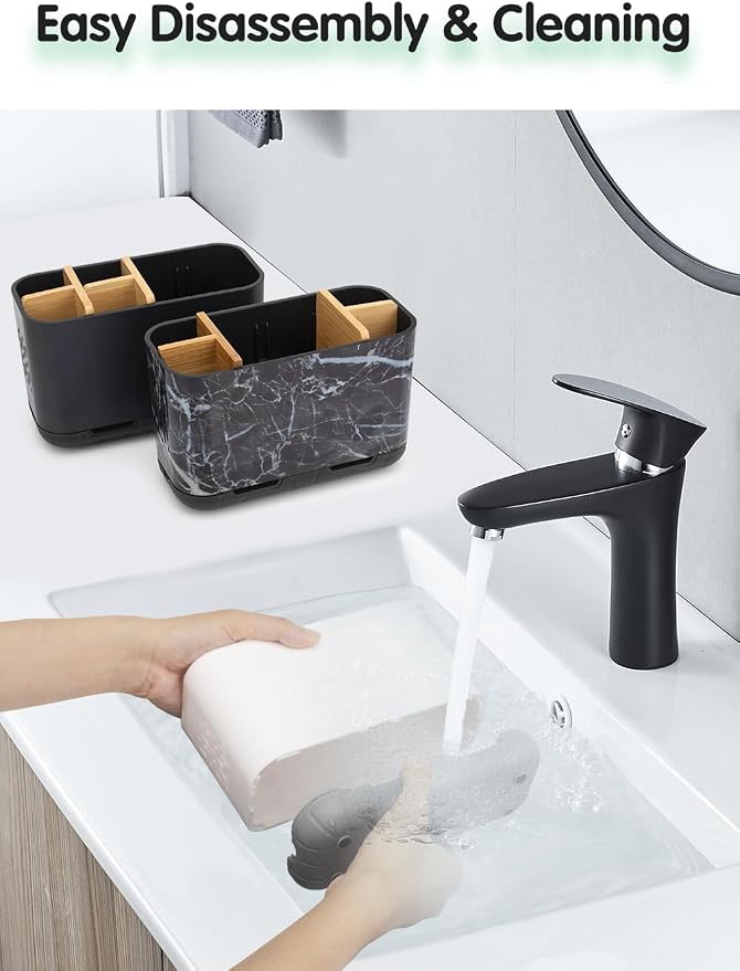 GFWARE Toothbrush Holders for Bathrooms - Bamboo Divider Toothbrush and Toothpaste Holder with Drainage, Kids Electric Toothbrush Organizer for Bathroom Countertop, White Tooth Brush Holder | 5 Slots Toothbrush and Toothpaste Holder with Bamboo Divider... - Image 5