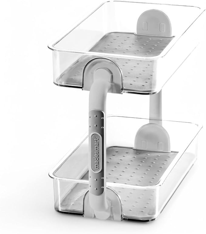 madesmart Tiered Spice Organizer, 8 Jars for Kitchen Essentials, Vertical Storage for Salt, Pepper, Cayenne, Soft-Grip Lining, Dual Handles, Grey (Pack of 3) - Image 3