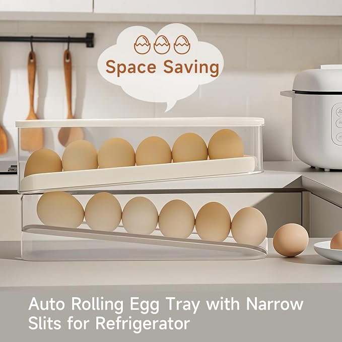 Rolling Egg Holder for Fridge, Egg Dispenser for Refrigerator, Automatic Rolling Storage Container for Countertop, Kitchen & Outdoor Use (3.35"x3.74"x11.02") 2 Pack - Image 4